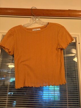 Arizona Jean Company Ribbed Crop Tee in Mustard